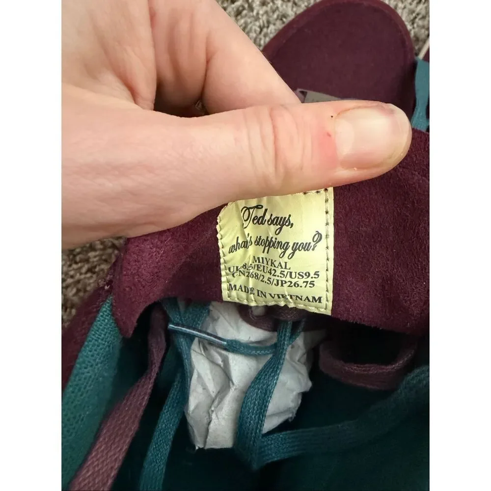 New TED BAKER London $195  Burgundy Felt Colorblock Miykal Hi Top Sneakers US 9,